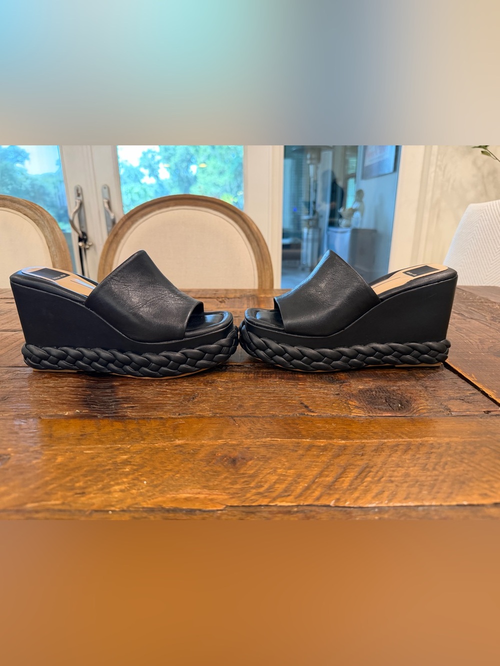 Dolce Vita Black Braided Platform Wedge Mules